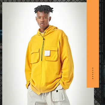 

Autumn Tide Brand New Sweatshirts Men's Trend Irregular Pocket Cargo Top Loose Hooded Sweatshirt Male