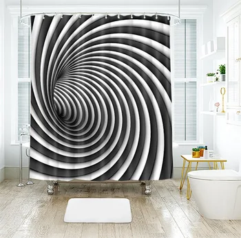

Geometric patterns Print Shower Curtain 4 Piece Carpet Cover Toilet Cover Bath Mat Pad Set Bathroom Curtain with 12 Hooks