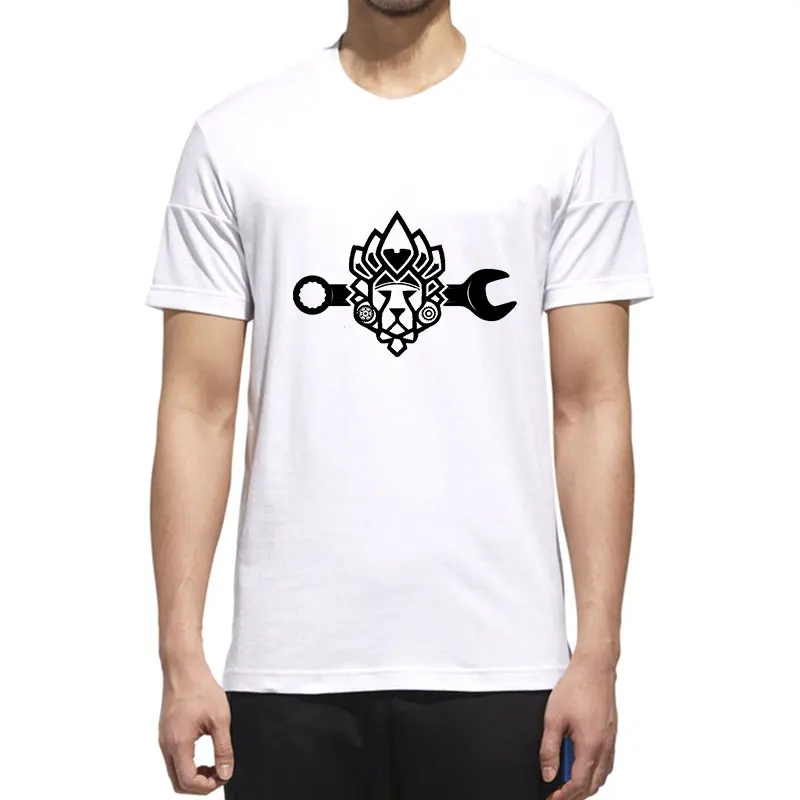 

MOUNTSHARP Men Funny T Shirt Mechanical Lion Sign Print O-Neck Short Sleeve Sweatshirt Harajuku Clothes Cotton Casual Jacket