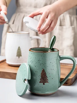 

500ml Mug couple ceramic cup office cup Nordic simple household water cup with lid spoon I076