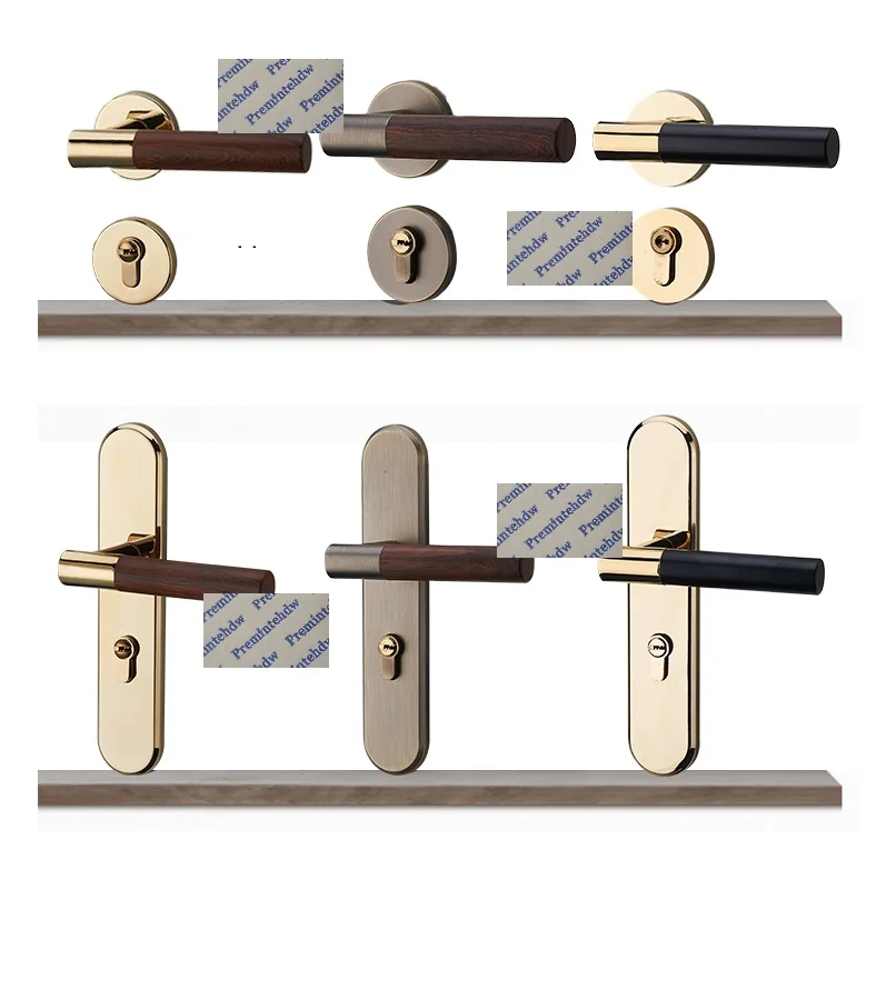  Gold Bronze Zinc Mortise Interior Bedroom Rosette Handle Door Lock Set Round Thumb Turn Magnet Lock - 32678932155