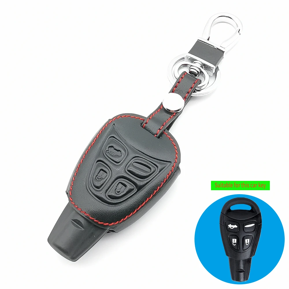 4 Button Men Car Smart Key Leather Protector Case For SAAB 9-3 93 2003-2009 