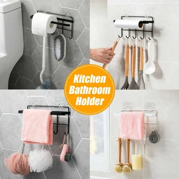 

Kitchen Wall Paper Holder Sticker Rack Roll Holder For Bathroom Hanging Towel Rack With Hos Decoracion Tissue Shelf Organizer