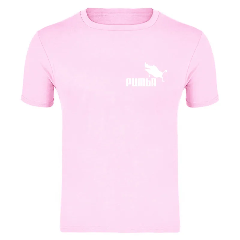 pink Новая летняя футболка с принтом пумбы, мужские хлопковые футболки, футболка с коротким рукавом, высокое качество, футболки для мальчиков, топы, много цветов и размеров - Цвет: pink
