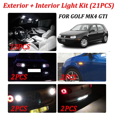 Exterior interior Без ошибок для VW Golf 4 MK4 GTI светодиодный светильник для интерьера комплект+ лампа заднего хода+ боковой габаритный светильник s+ номерной знак+ парковочный светильник - Испускаемый цвет: Exterior interior