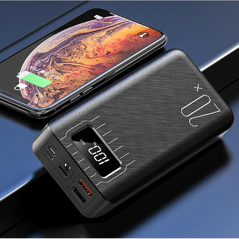 Внешний аккумулятор 20000 мАч для iPhone, samsung, huawei, type C, быстрая зарядка, двойной USB внешний аккумулятор, светодиодный дисплей
