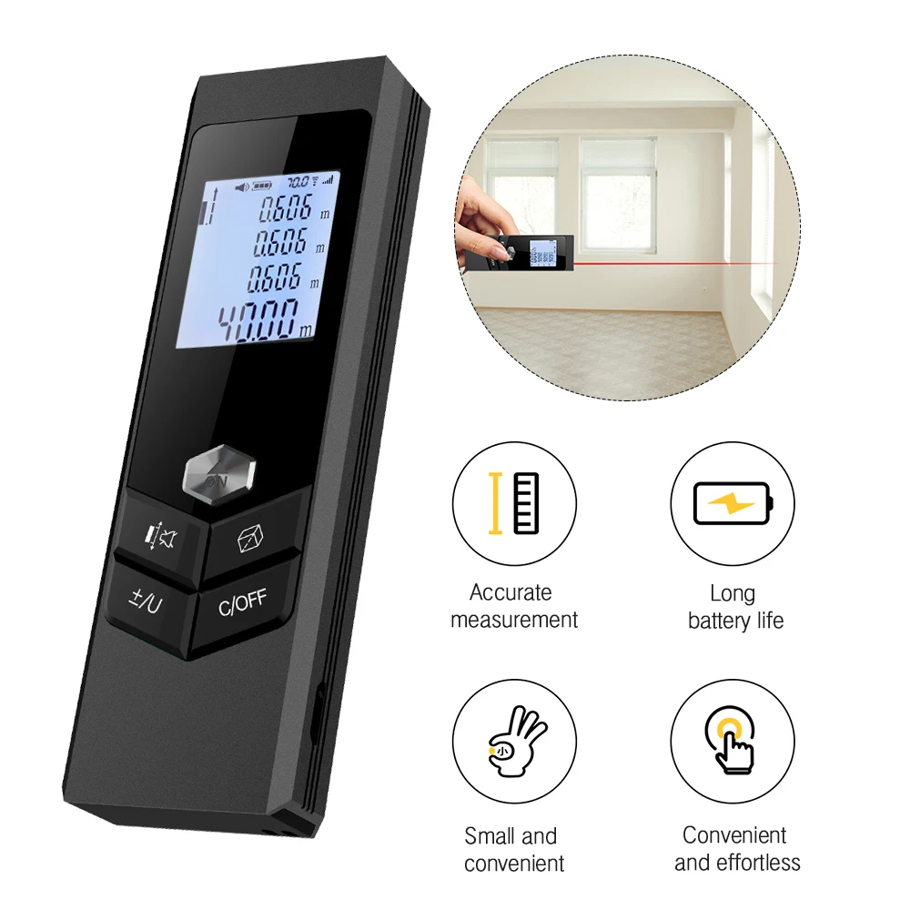 

LCD Portable USB Charging 40M Smart Digital Laser Distance Meter Range Rangefinder Mini Handheld Distance Measuring Meter