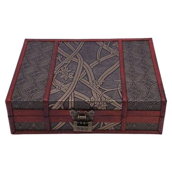 

Wooden Storage Jewelry Box Vintage Wood Box with Metal Lock Wedding Gift Packaging Manual Desktop Decoration Wine red