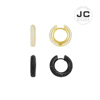 

New Fashion Charms Silver 925 Original Engraving,Unisex Black Paved White Paved Hoop Earrings,Earring For Women Glamour Jewelry