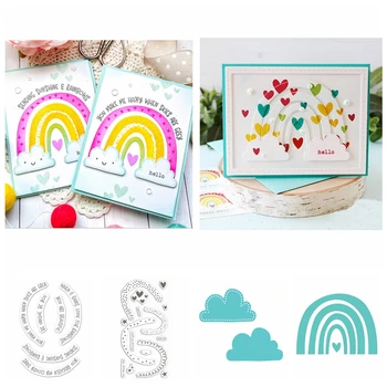 

4pcs/Set Word Rainbow Bridge Cloud Cutting Dies Clear Stamp Metal Stencils for DIY Scrapbooking Paper Craft Decoration Handmade