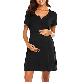 

Women's Maternity Dress Nursing Nightgown Breastfeeding Nightshirt Sleepwear Pregnant Stitching Color Breastfeeding Dress