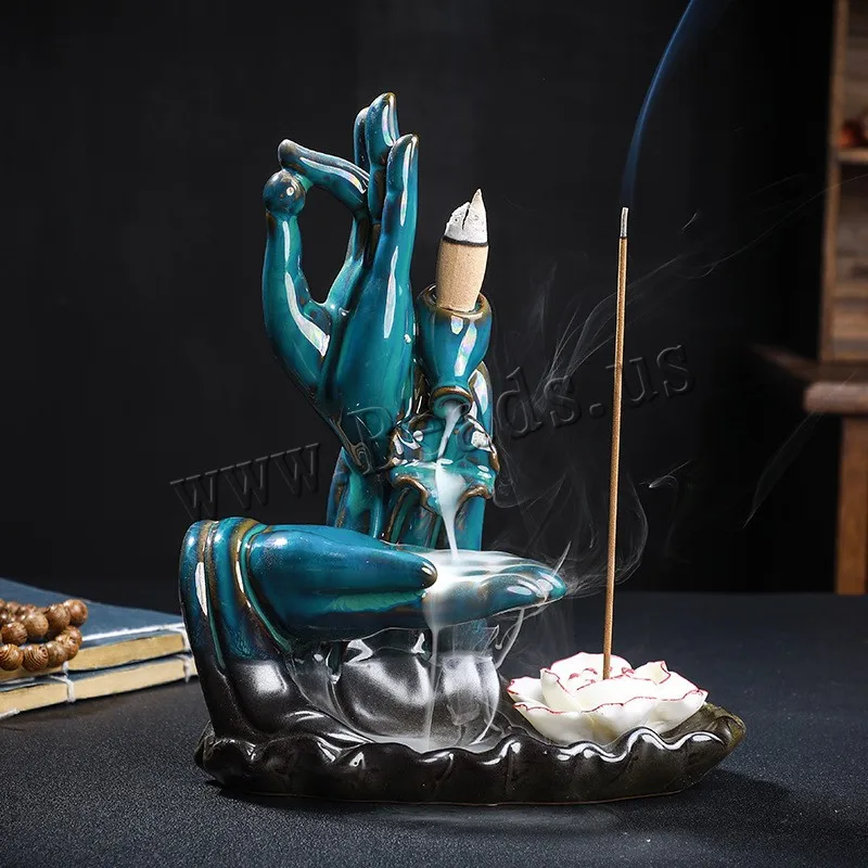 

Backflow Incense Burner Lotus Stick Incense Holder Ceramic Buddha Hand Smoke Waterfall Aromatherapy Censer Decorative Buddha