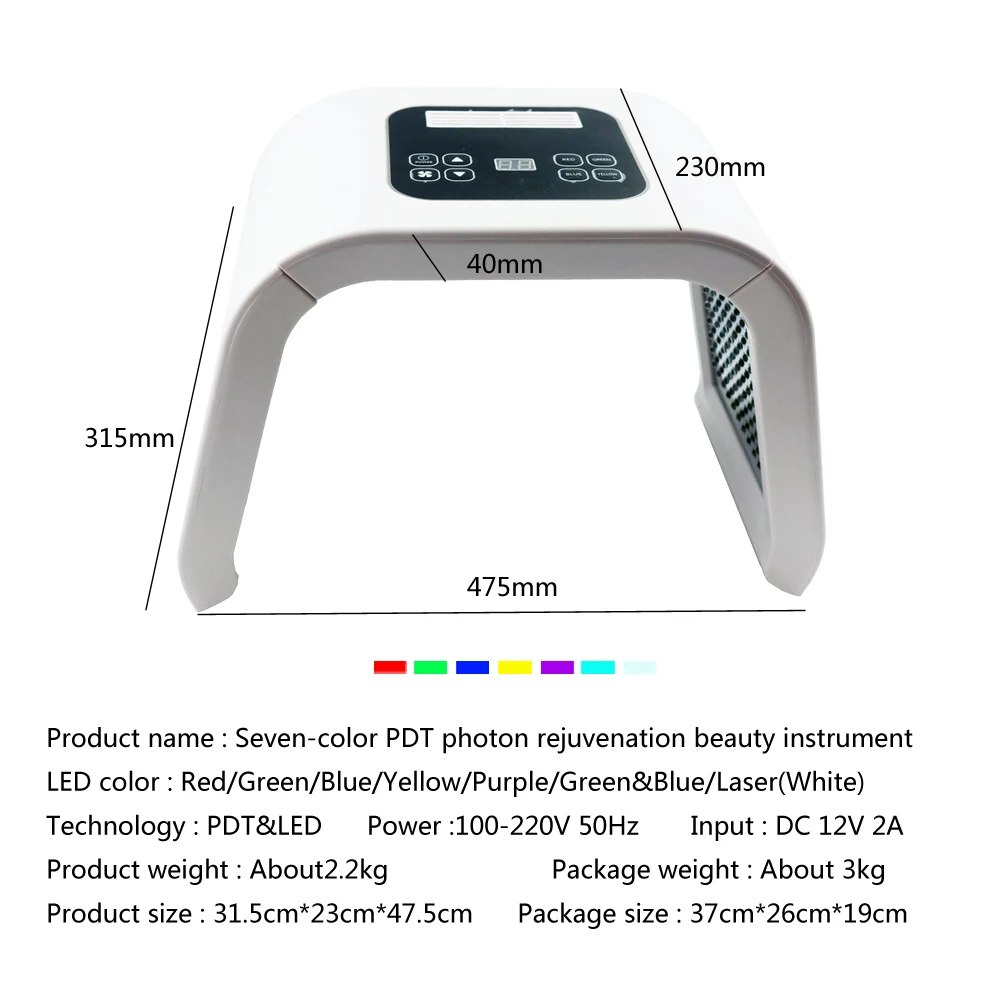  Professional Photon 7 Colors PDT Led Light LED Facial Mask Machine Acne Treatment Face Whitening Sk - 4000178005238