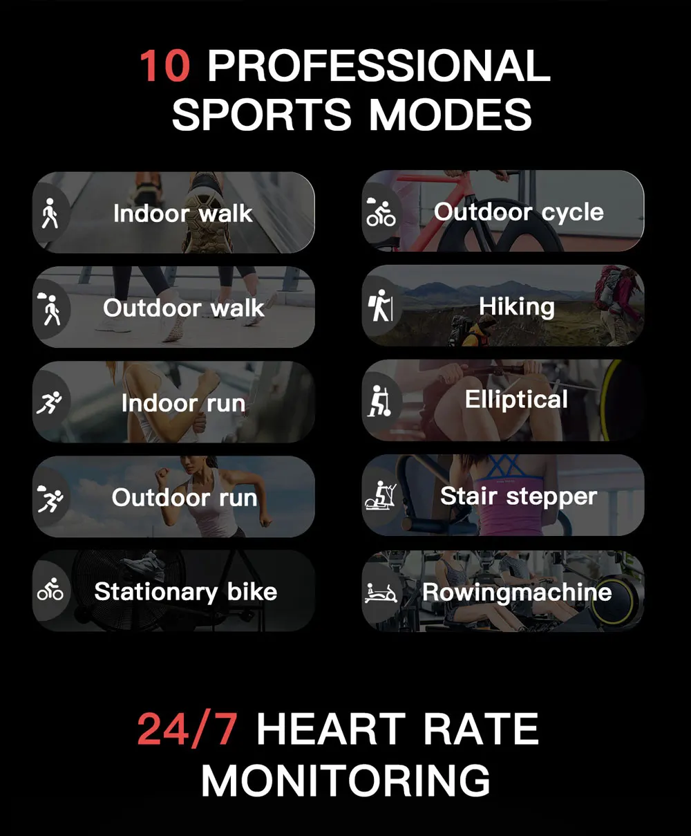 CERASTES Full Touch Screen Sport Smart Watch Heart Rate Waterproof Finess Tracker Smartwatch Men Women For Android ios