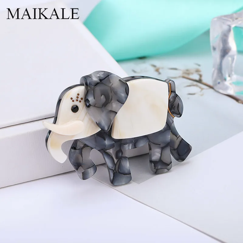 MAIKALE Fashion Acrylic Elephant Brooches for Women Men Big Resin Acetate Celluloid Animal Brooch Pins Jewelry Gifts Cute Broche