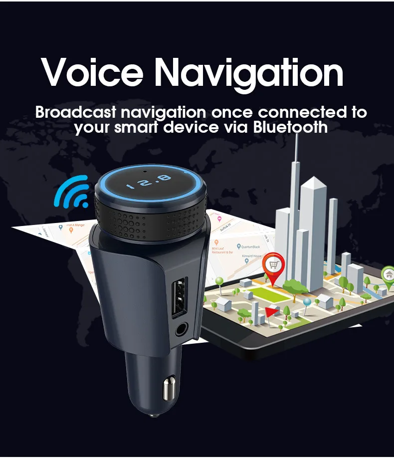 T18 Автомобильный Bluetooth MP3 плеер FM передатчик голосовая навигация Смарт зарядное устройство автозапчасти XC-123