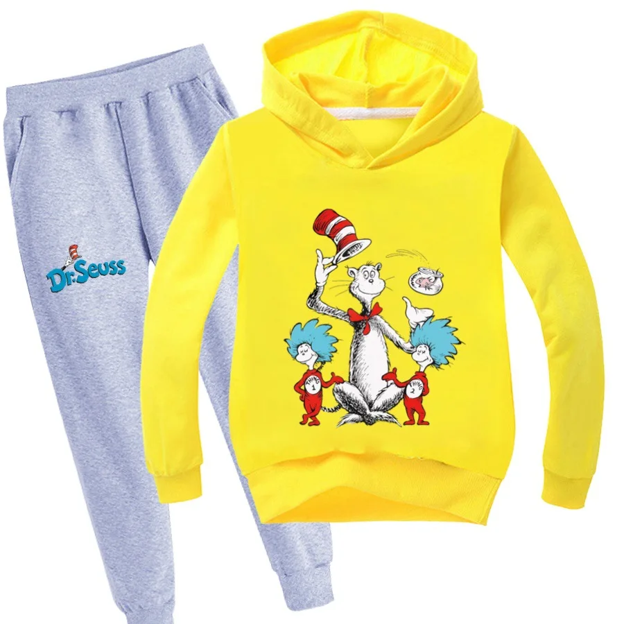 children's clothing sets expensive Fashion Trends Boy Hooded Bottoming Shirt Dr. Seuss Cat Spring and Autumn Models Girl Long-sleeved T-shirt Christmas Clothing little kid suit Clothing Sets