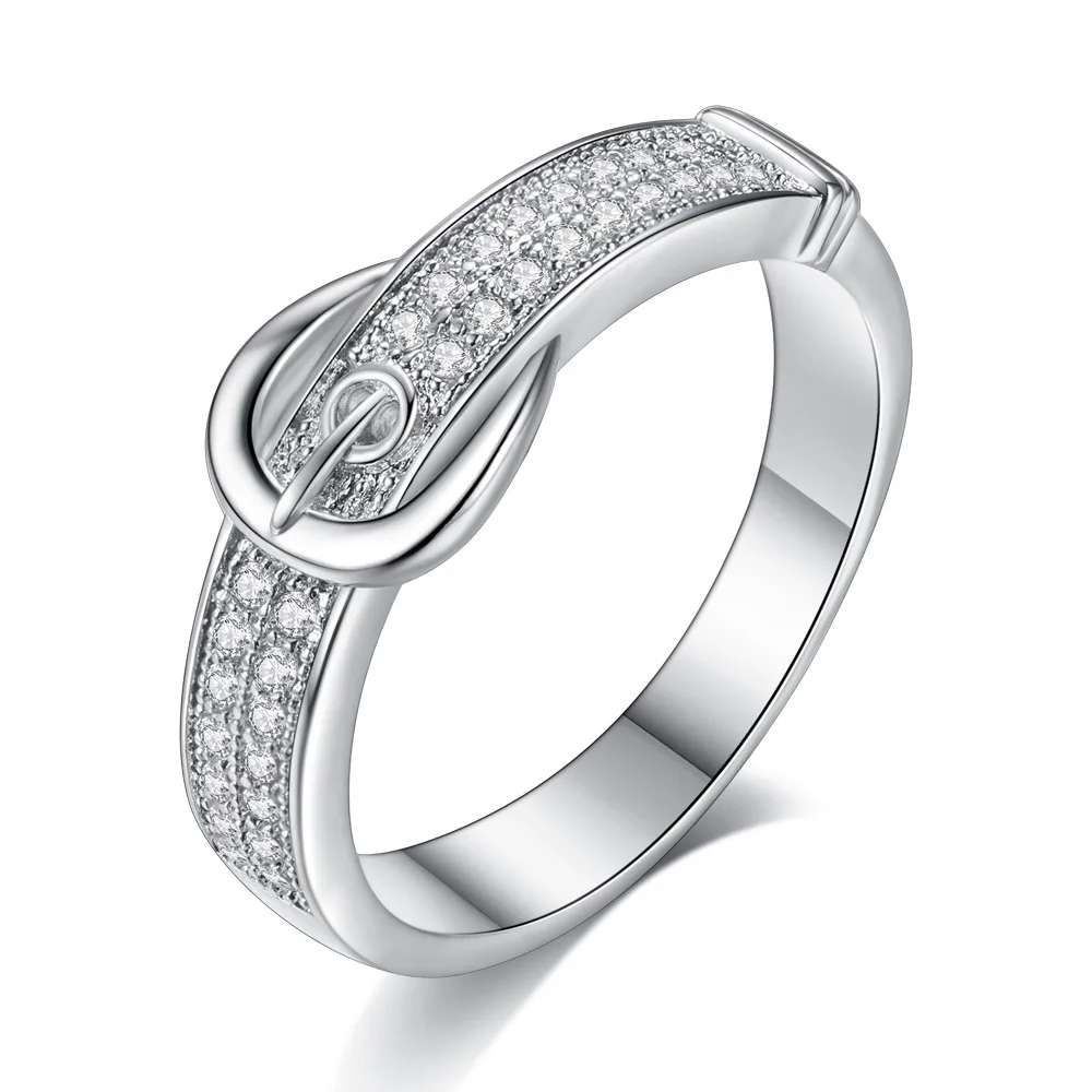 Silver AOZHHL микро-инкрустированный горный хрусталь ремень в форме пары кольцо серебро розовое золото Простой ремень-кольцо подарок на день Святого Валентина - Цвет основного камня: Silver