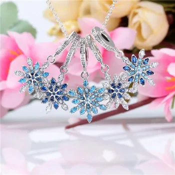 

Authentic 925 Sterling Silver Popular Crystal Snowflake Pendant Snowflake Beads Fit Pandora Women Bracelet &Necklace Diy Jewelry