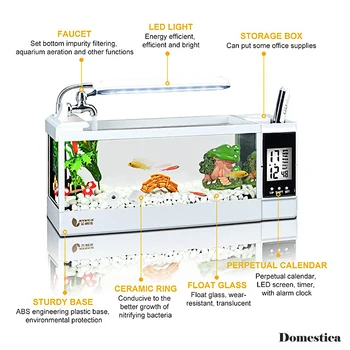 

Mini Aquarium Fish Tank USB with LED Lamp Light LCD Display Screen Calendar Clock Desktop Tank Aerobic Home Decor