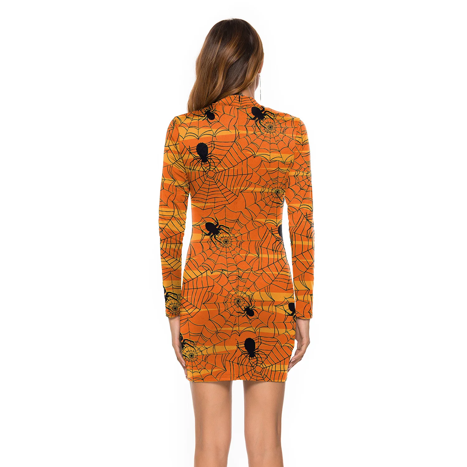 Wish Hot Selling Halloween Costume Europe And America Amazon 3D Digital Printing Spider Slim Fit Long-sleeved Dress Women's