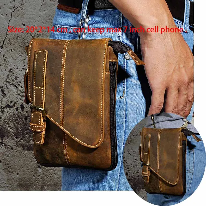 Натуральная кожа Мужская Повседневная дизайнерская многофункциональная маленькая сумка через плечо модная поясная сумка 611-1-cb - Цвет: small-dark brown 1