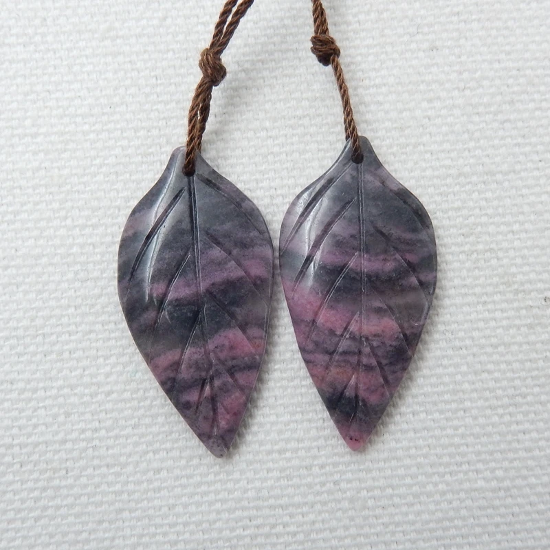 Распродажа 1 пара серьги с натуральным камнем родонит Резные листья драгоценные