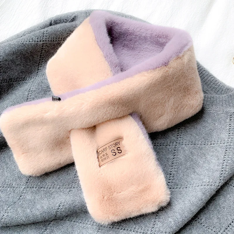 New style Fashion Soft Women Faux Rabbit Fur Collar Scarf Plush Collar Neck Warmer Winter Shawl femme Collar scarf - Цвет: 06