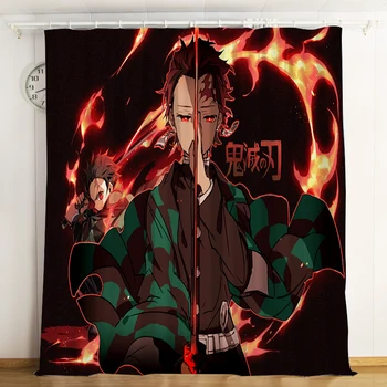 

Kimetsu no Yaiba Curtains Window Demon Slayer Blood anime Blinds Finished Drapery Curtain Parlour Room Blackout Curtains