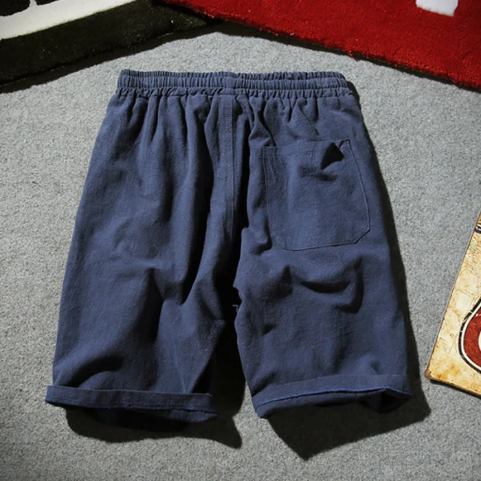 Mens Summer Shorts Cotton Linen Solid Drawstrings Waist Short Pants Casual-MX8