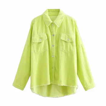 

2020 autumn spring solid corduroy long blouse shirts long sleeve turn down collar with pockets buttons ladies tops blusas mujer