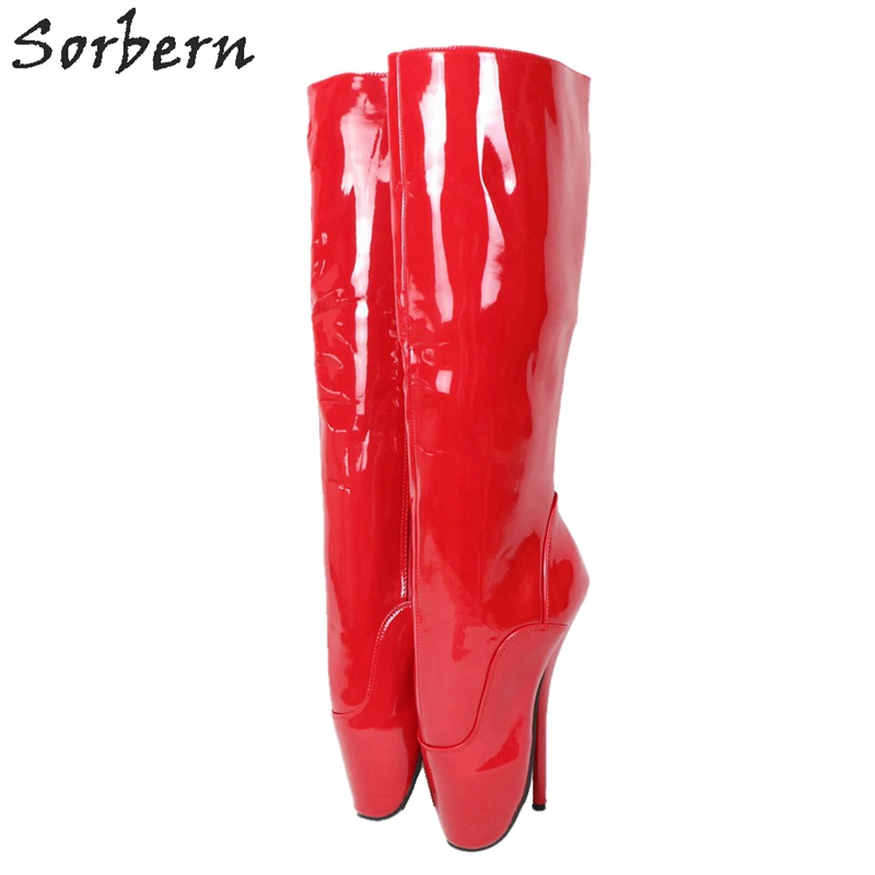 Red Patent Sorbern/пикантные красные сапоги из лакированной кожи; сапоги до колена на молнии на высоком каблуке-шпильке; сапоги до колена - Цвет: Red Patent