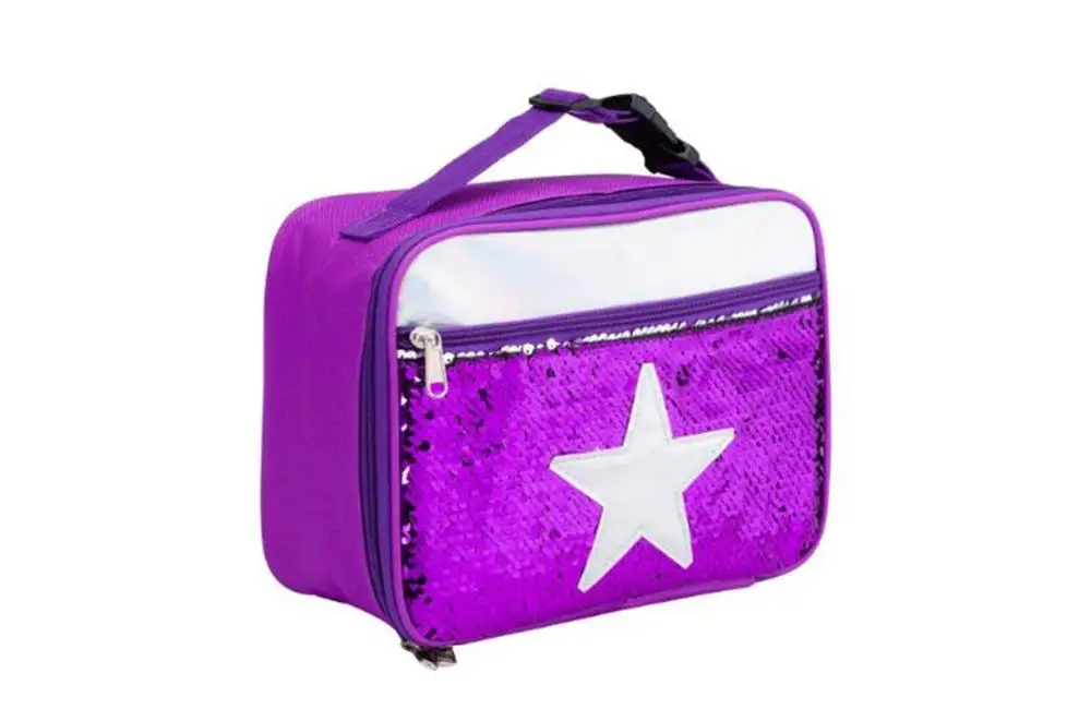 Детская Термосумка для пищи с блестками, органайзер для пищевых напитков, сумка-тоут, многоразовый для обеда, сумка-холодильник, Термосумка для детей и женщин - Цвет: Purple  star