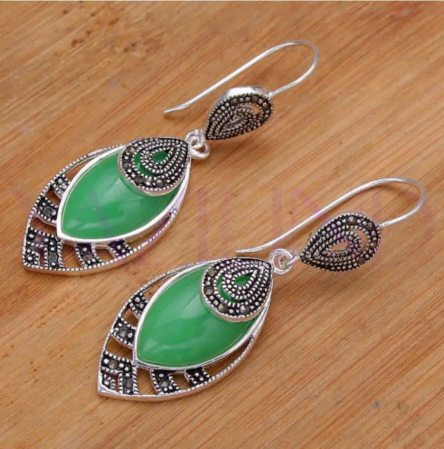 Женские винтажные серьги-подвески из кварцит и нефрита | Украшения аксессуары