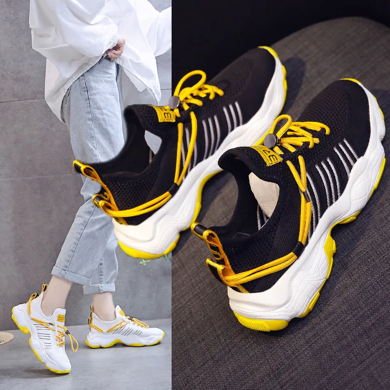 

2019 Breathable Flyknit Women Casual Shoes Trend Vulcanize Shoes Female Fashion Sneakers Non-slip High Quality Luxury Walking