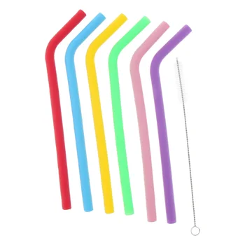 

6Pcs Straws Reusable Silicone Drinking Straw Foldable Sucker with Cleaning Brush Set For Home or Travel