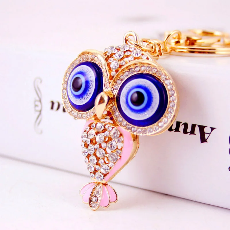 Korean-Style Creative Cute Cartoon Big-Eyed Owl Key Chain Women's Bag Accessories Ring Metal Pendant | Украшения и аксессуары