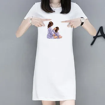 

2020 Cute Women Cartoon T Shirt Dresses Short Sleeve White Mini Casual Fashion Loose Summer Dress Plus Size M-3XL