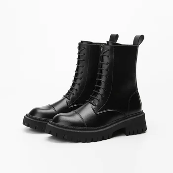 

New Ladies Fashion Platform Ankle Boots Women 2021 Fall Winter Woman Laces Casual Shoes Female Leather Motorcycles Booties