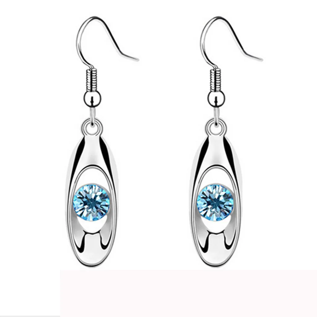 Женские овальные серьги-подвески длинные висячие серьги с кристаллами