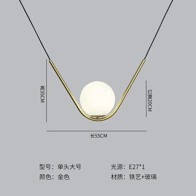 Скандинавский креативный черный/золотой светодиодный подвесной светильник стеклянный шар для столовой гостиной подвесной светильник для спальни ресторана художественные светильники - Цвет корпуса: L55cm - Golden