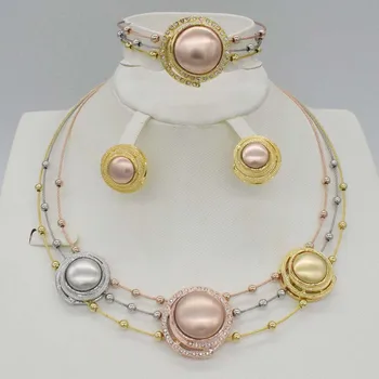 

High Quality Ltaly 750 Gold color Jewelry Set For Women african beads jewlery fashion necklace set earring jewelry
