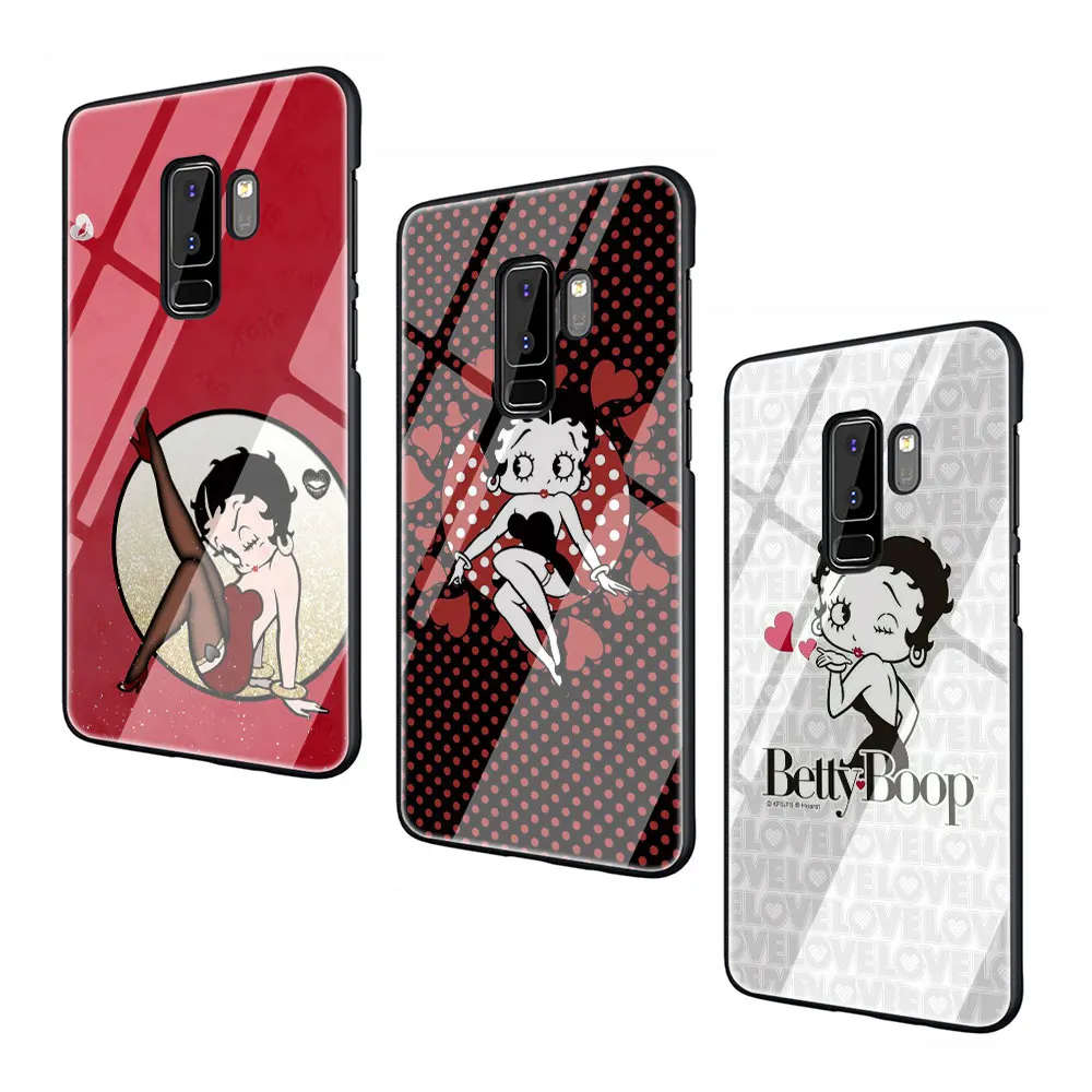 EWAU Betty Boop чехол из закаленного стекла для телефона для samsung S7 край S8 S9 S10 Note 8, 9, 10, плюс A10 20 30 40 50 60 70