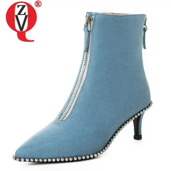

ZVQ winter newest fashion sexy ankle boots outside warm high heels pointed toe zip party women shoes drop shipping size 34-40