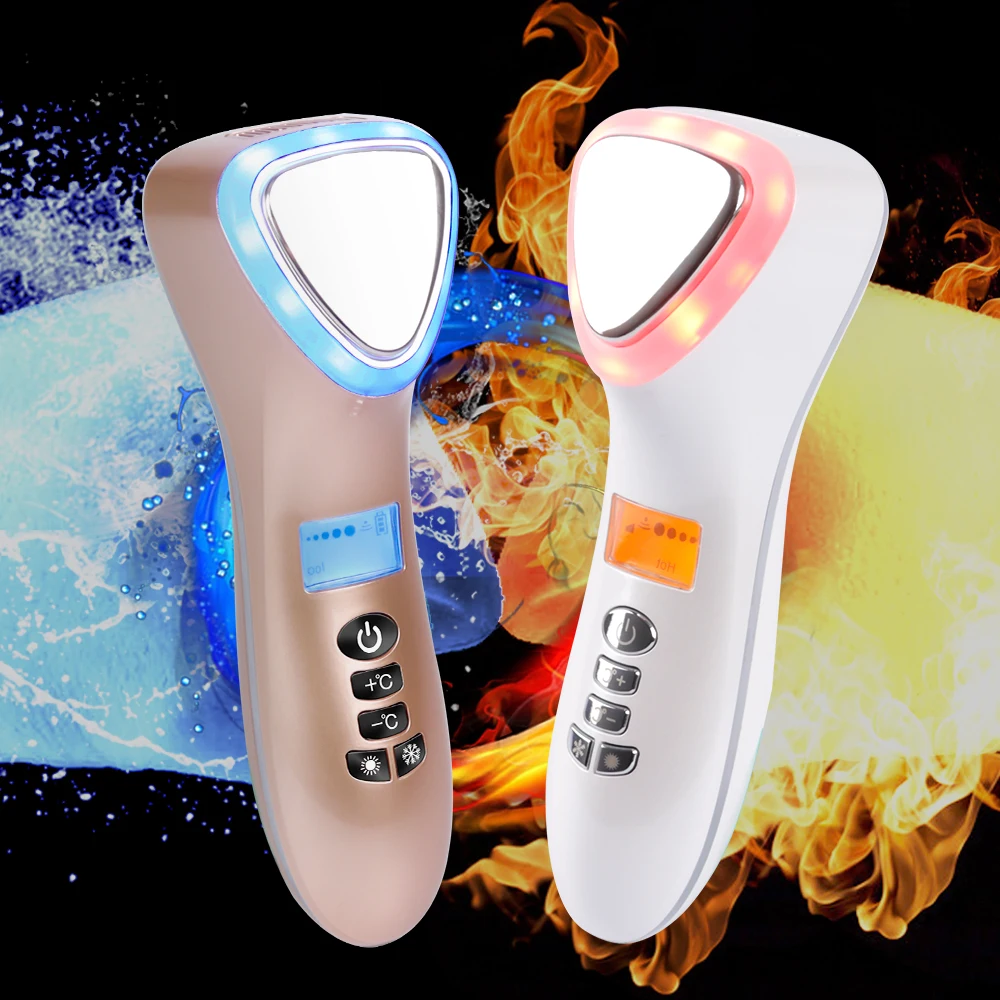  LED Hot Cold Hammer Ultrasonic Cryotherapy Facial Lifting Vibration Massager Face Body Spa Import E