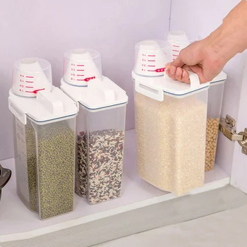 

2L Plastic Cereal Dispenser Storage Box Kitchen Food Grain Rice Container Organizer Grain Storage Cans Recipientes De Plastico