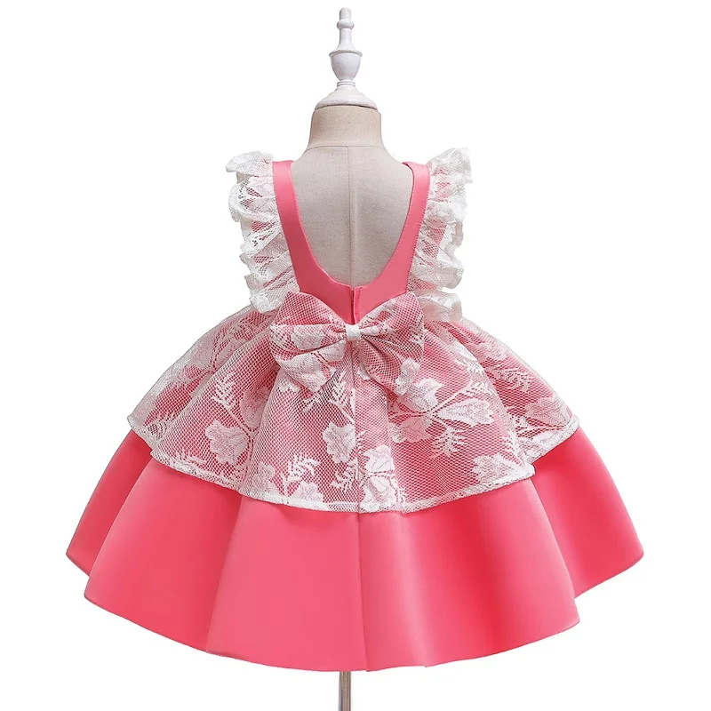 Г. Платье для маленьких девочек, кружевное платье для малышей дворцовые платья с большим бантом и открытой спиной для девочек 1 год, для дня рождения, свадьбы - Цвет: as pictures