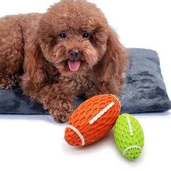 

Squeaky Dog Toys Ball Bite-Resistant Rubber Dog Toy Durable Puppy Chew Toy Football With Dual Squeakers Interactive Dog Toy