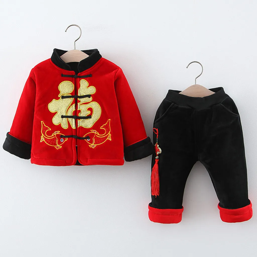 

Kids Hanfu Tang Suit Traditional Chinese Kung Fu Tai Chi Uniform Set Baby Boy New Year Fur Coats Children Girls Festival Outfits