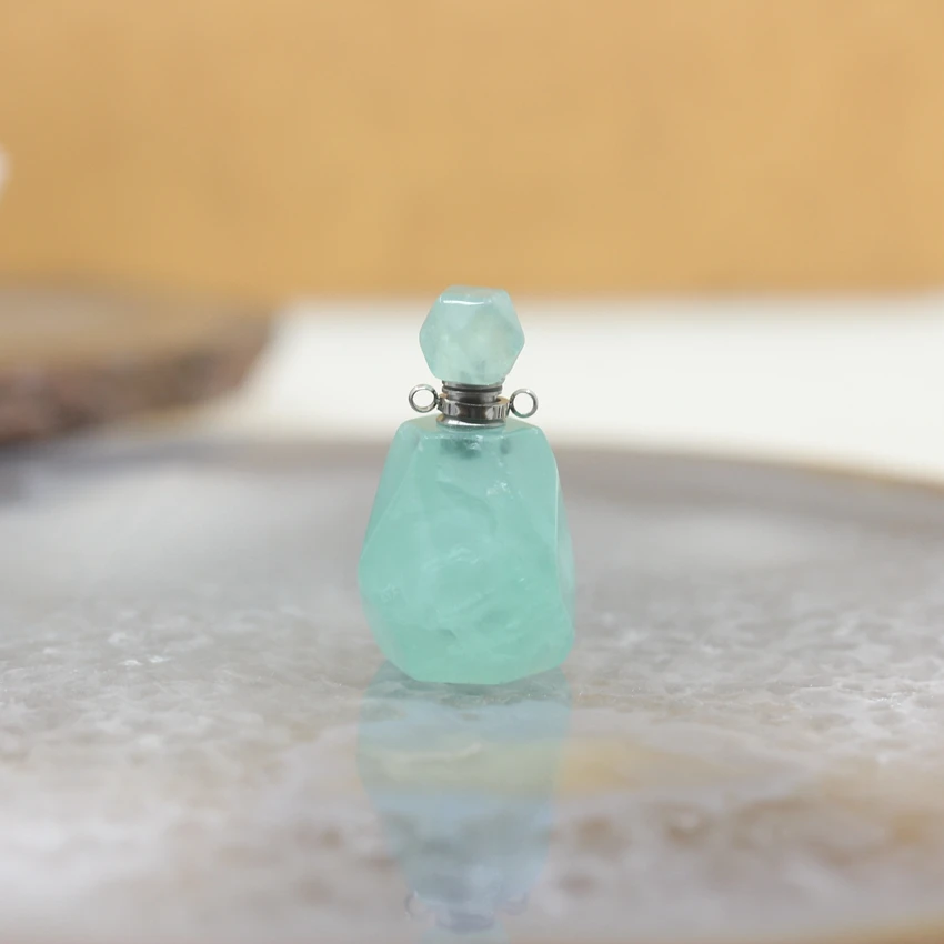 Green Fluorite Драгоценные камни камень эфирное масло диффузор флакон подвески, Агаты Jaspers Лапис флюорит флакон духов ожерелье талисманы женские ювелирные изделия - Окраска металла: Green Fluorite
